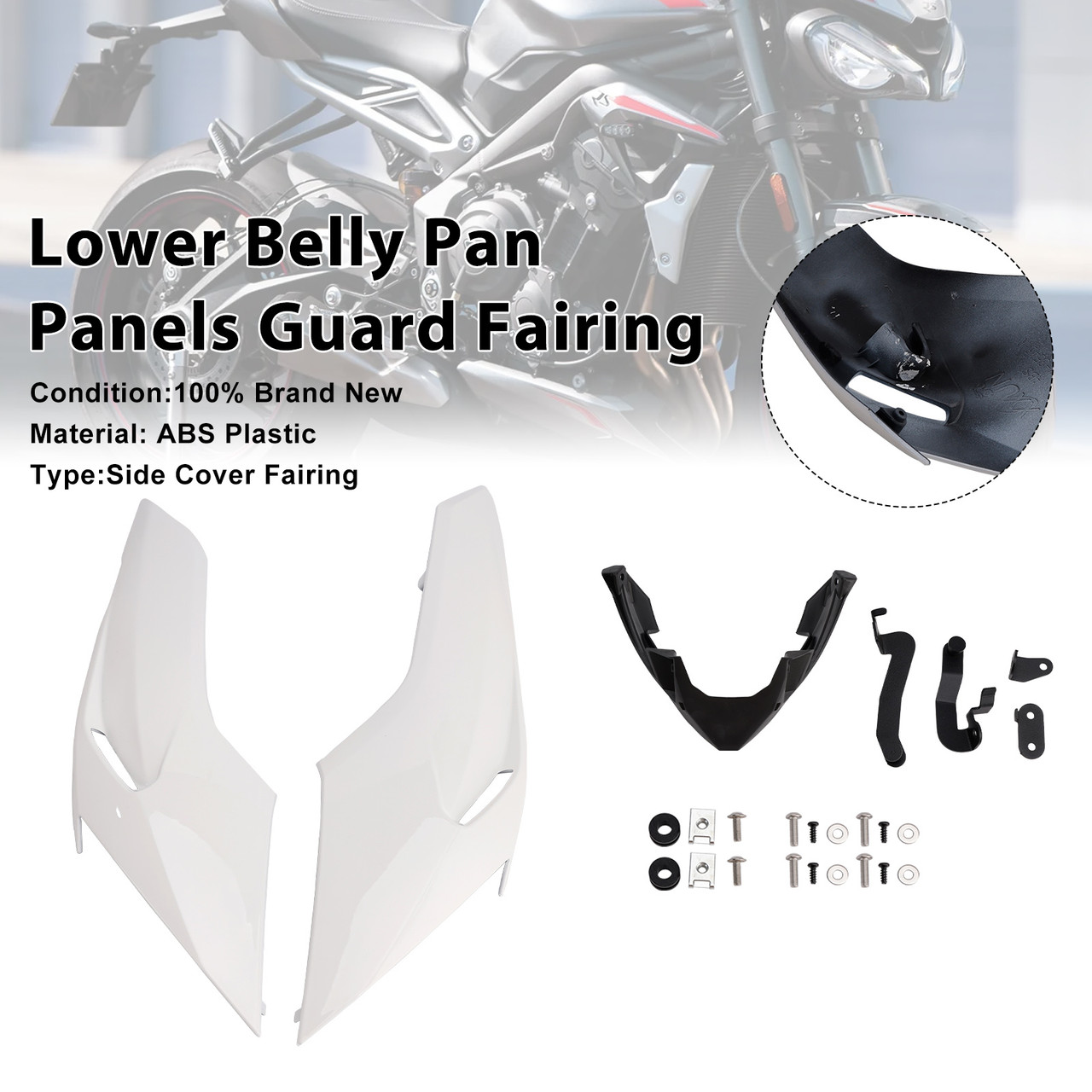 2020-2022 Triumph Street Triple 765 R/RS Lower Belly Pan Panels Guard Fairing White Generic 2020-2022 Triumph Street Triple 765 R/RS Lower Belly Pan Panels Guard Fairing White Generic