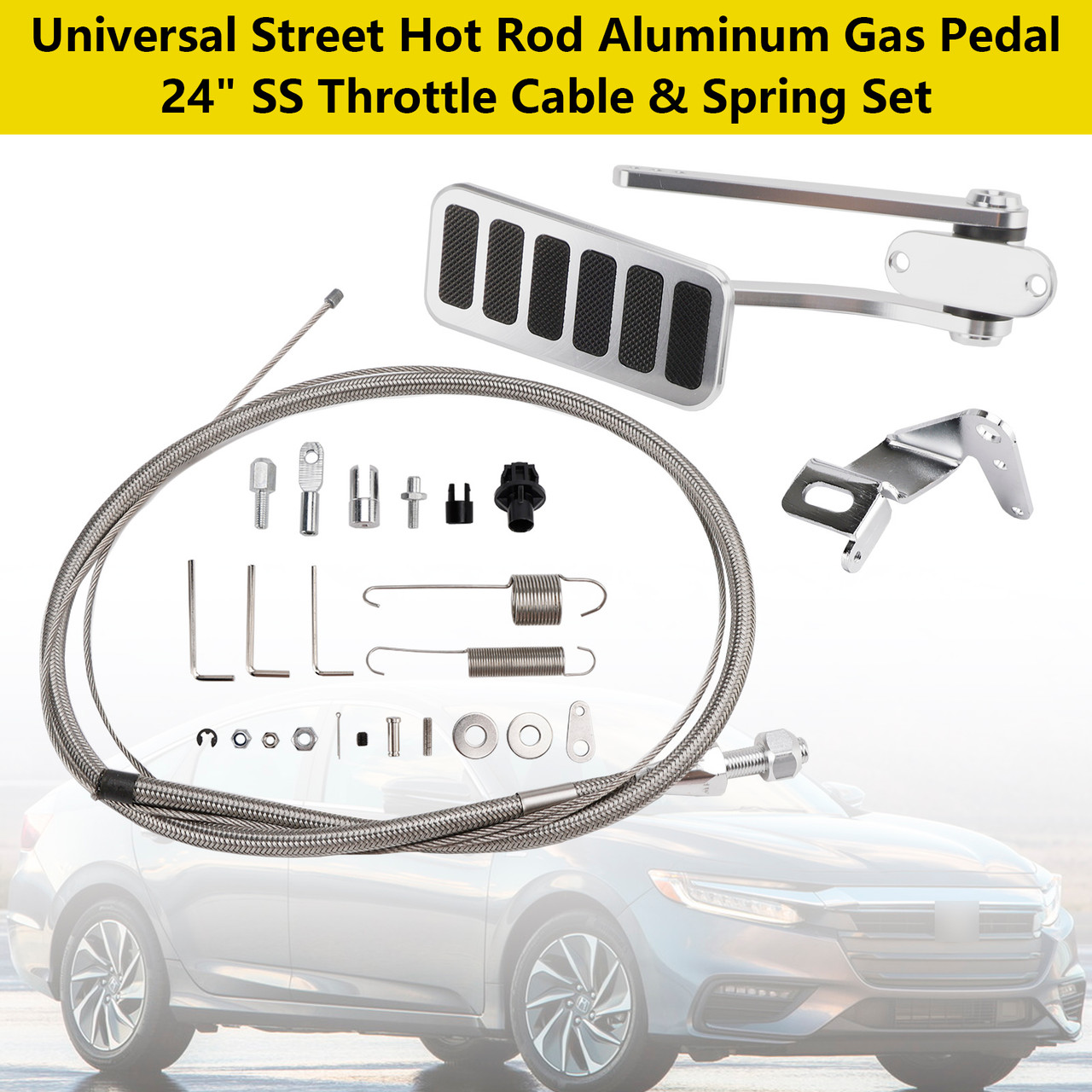 Universal Street Hot Rod Aluminum Gas Pedal + 24" SS Throttle Cable & Spring Set