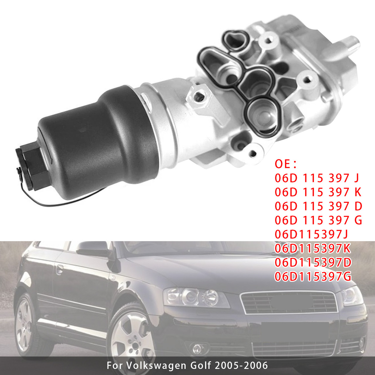 2004-2008 Audi A3 Engine Oil Cooler Oil Filter Assembly 06D115397K Generic