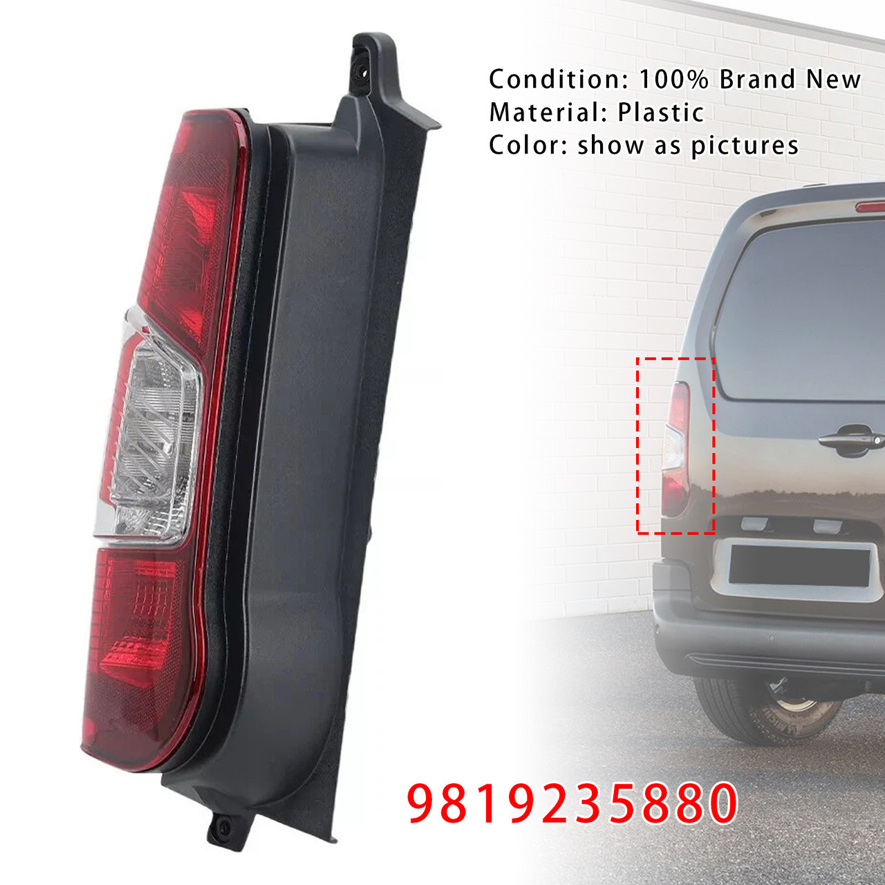 2018+ Vauxhall Combo Left Side Rear Tail Light Back Lamp 9819235880 Generic