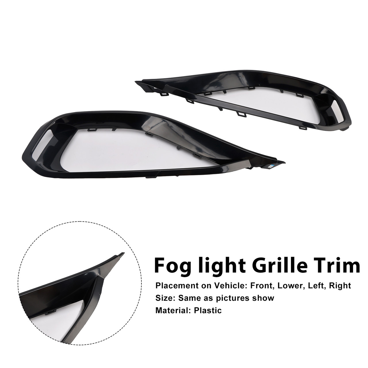 For 2016-2019 Audi Q7 Front Bumper Fog Light Grille Bezels – Left & Right Insert Set (Black)