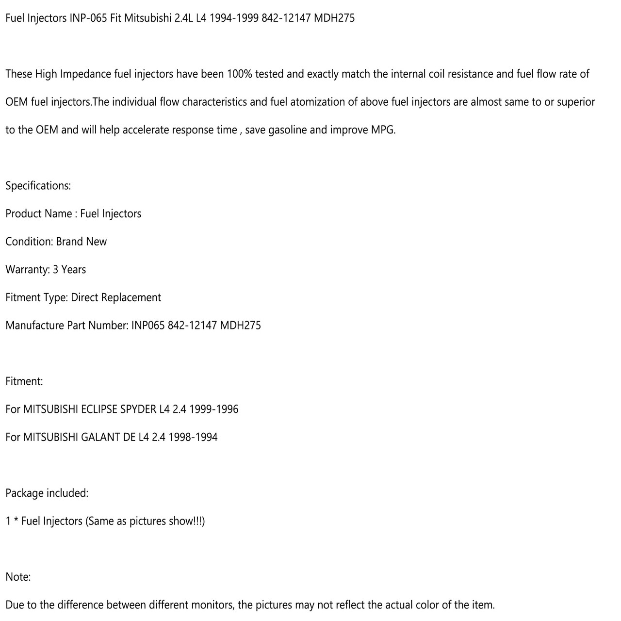 1Pcs Fuel Injectors INP-065 Fit for Mitsubishi ECLIPSE SPYDER L4 2.4 1999-1996 GALANT DE L4 2.4 1998-1994