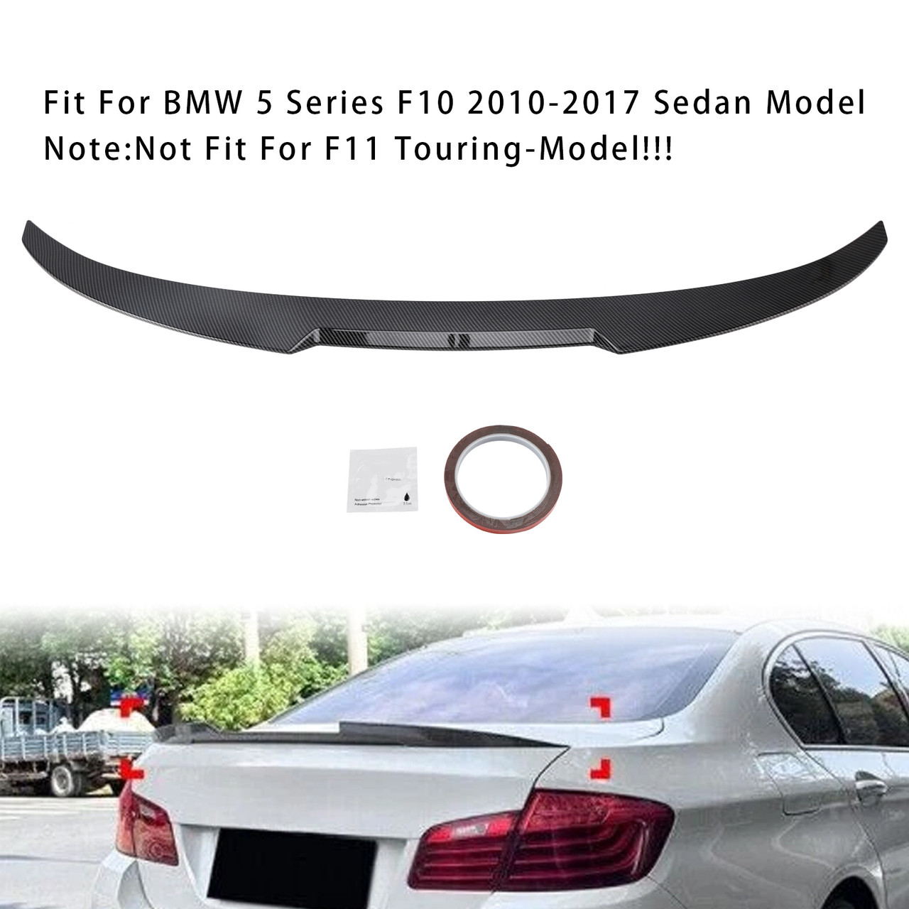 2010-2017 BMW 5 Series F10 Carbon Fiber Look Rear Boot Spoiler Generic