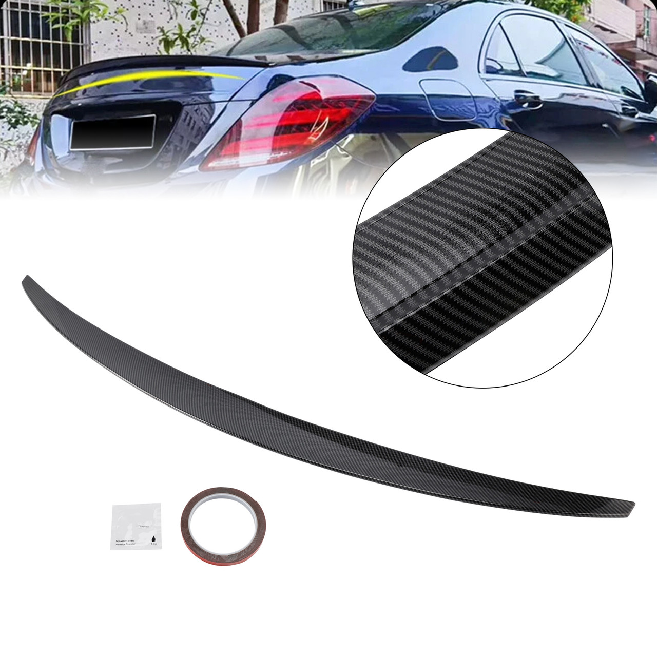 2014-2020 Mercedes-Benz S Class W222 4-Door Sedan Carbon Fiber Look Rear Boot Spoiler Generic