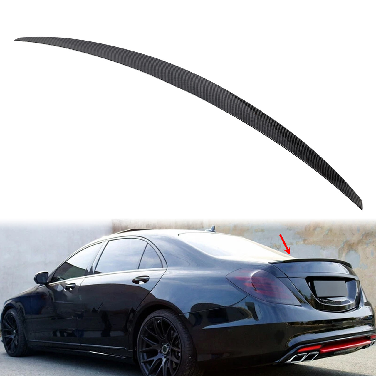 2014-2020 Mercedes-Benz S Class W222 4-Door Sedan Carbon Fiber Look Rear Boot Spoiler Generic