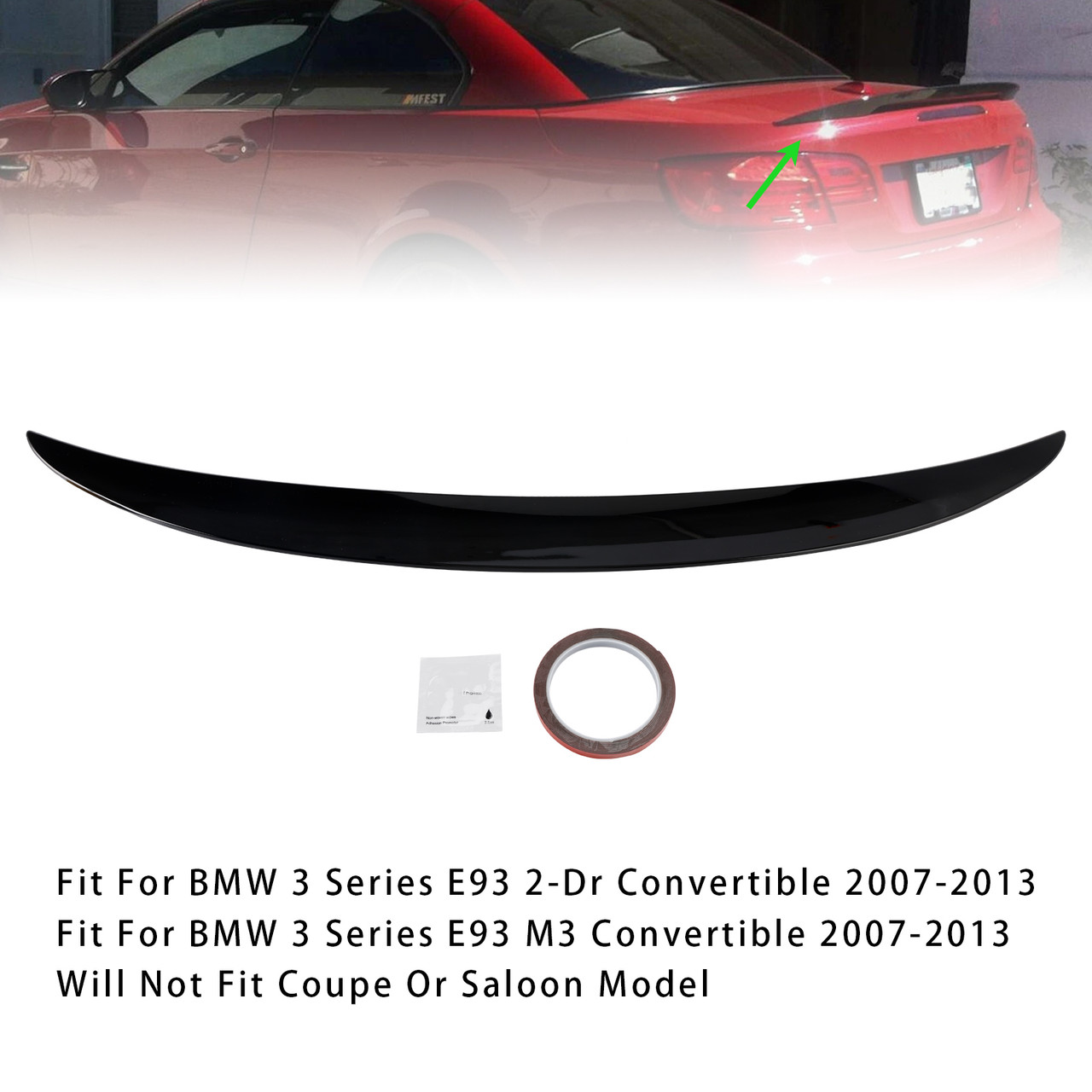 2007-2013 BMW 3 Series E93 2-Dr Convertible Rear Boot Spoiler Gloss Black Generic