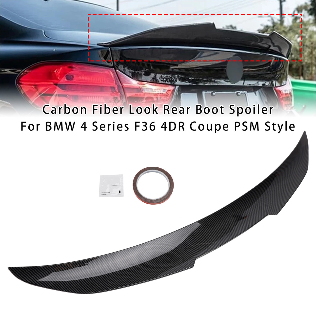 2014-2020 BMW F36 4 Series 4 Door Gran Coupe Models Rear Boot Spoiler Carbon Fiber Look PSM Style Generic