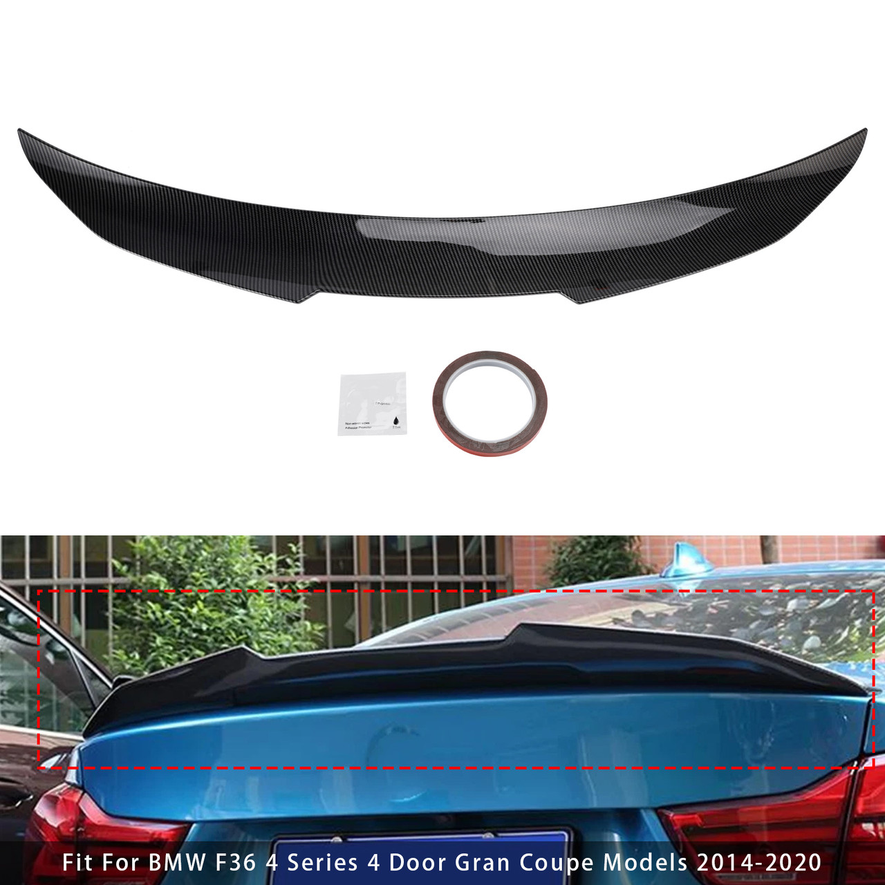 2014-2020 BMW F36 4 Series 4 Door Gran Coupe Models Rear Boot Spoiler Carbon Fiber Look PSM Style Generic