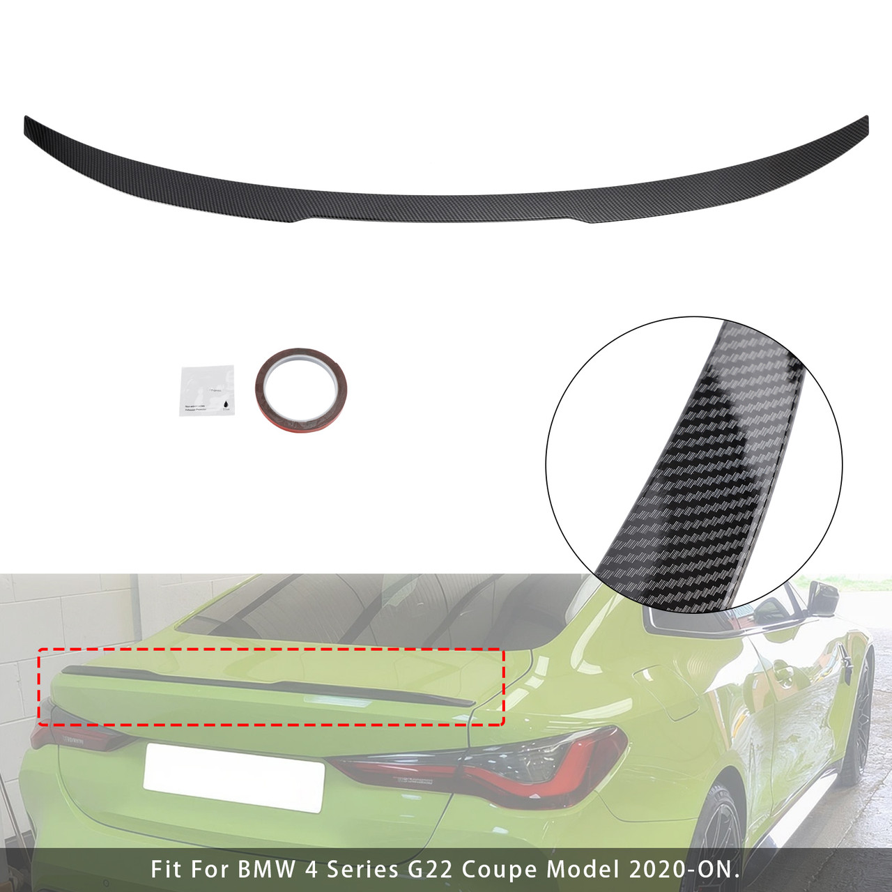 2020-ON BMW 4 Series G22 Coupe Model Rear Boot Spoiler Carbon Fiber Look M4 Style Generic
