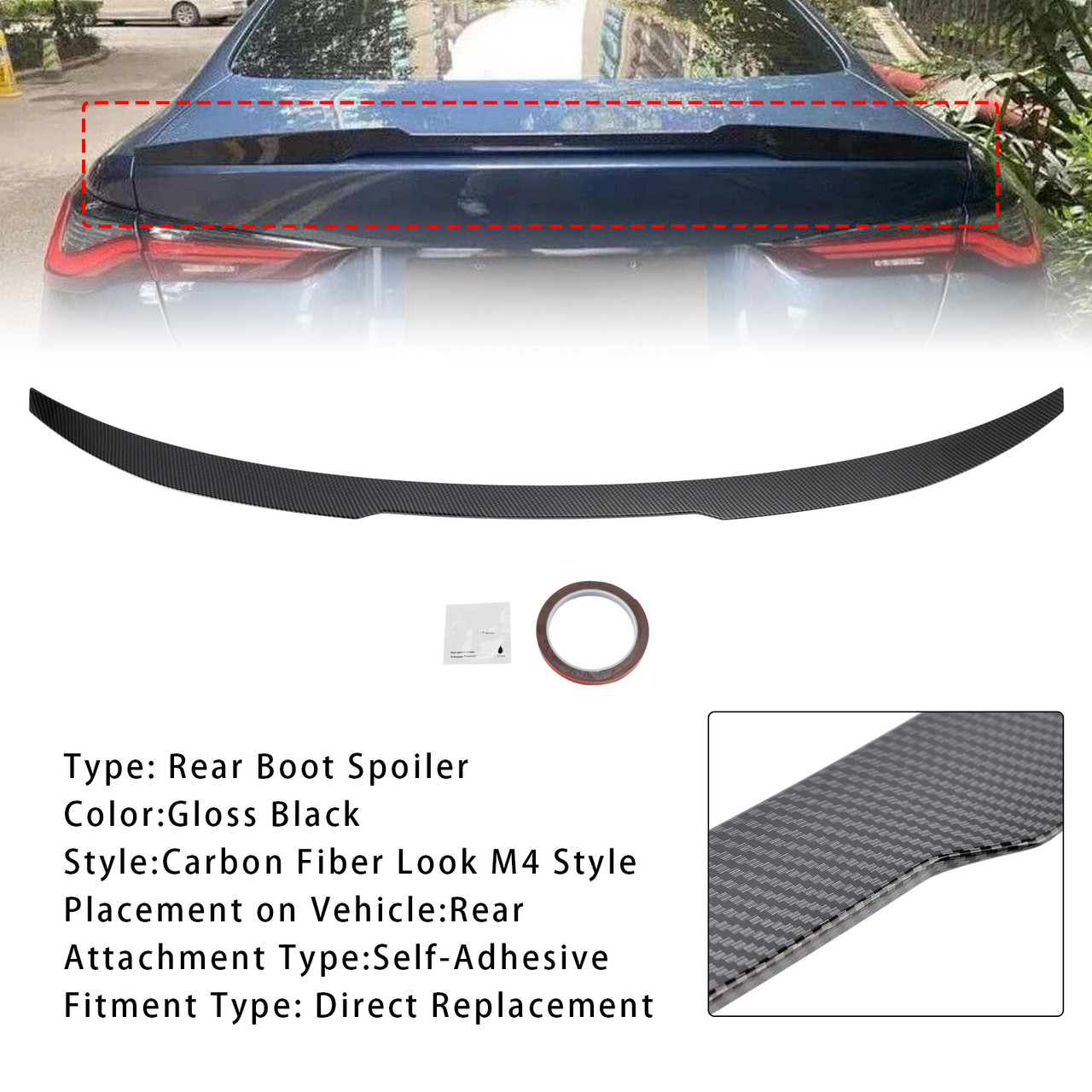 2020-ON BMW 4 Series G22 Coupe Model Rear Boot Spoiler Carbon Fiber Look M4 Style Generic