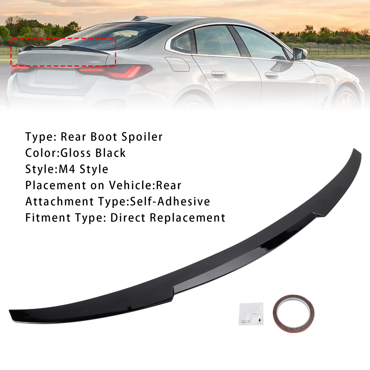 2021-2025 BMW 4 Series G26 Gran Coupe M4 Style Rear Boot Spoiler Gloss Black Generic