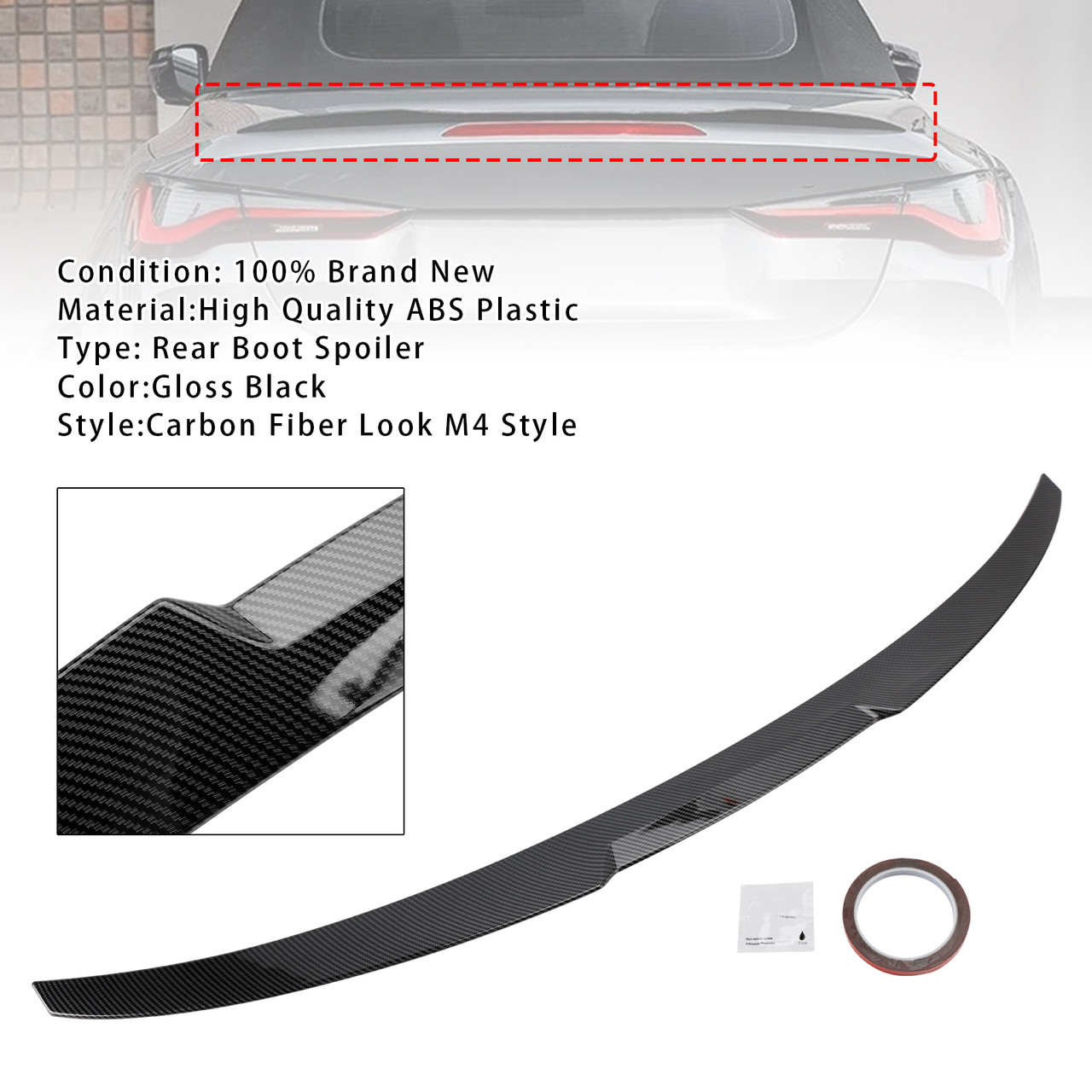 2020-2024 For BMW G83 M4 Convertible Rear Spoiler Carbon Fiber Look Generic