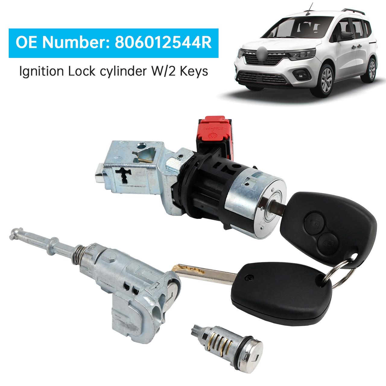 2008- Renault Kangoo II Ignition Lock cylinder W/2 Keys 806012544R Generic
