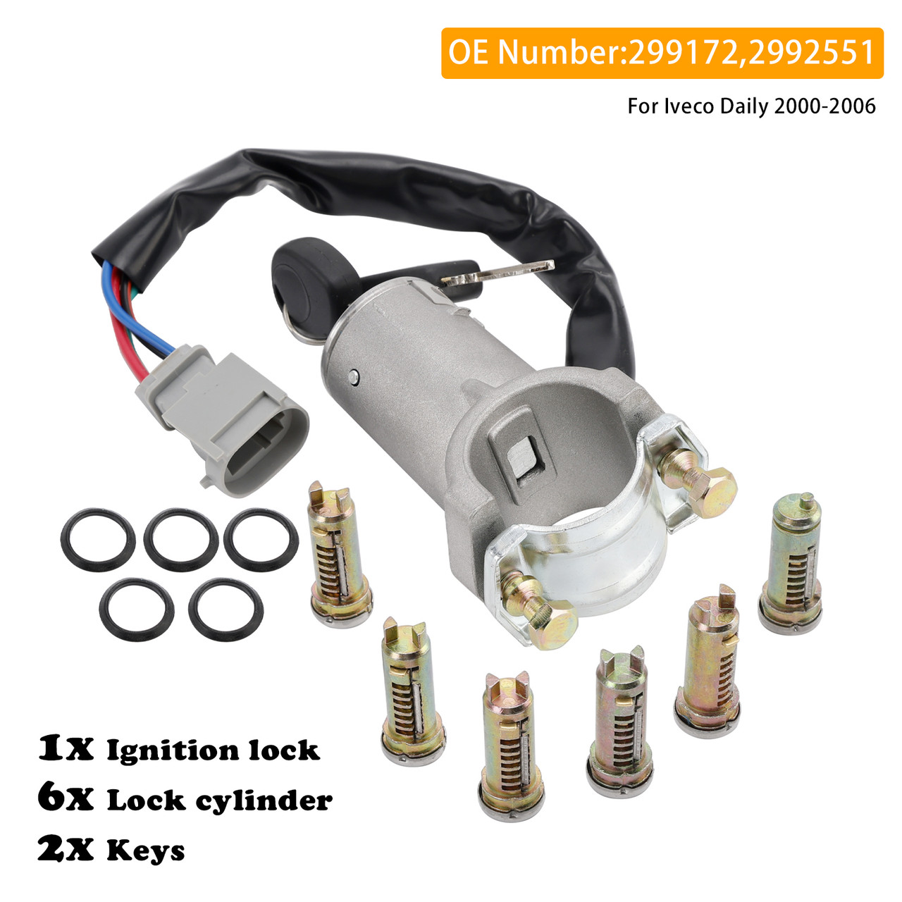 2000-2006 Iveco Daily Ignition lock+6x locking cylinder+key 2991727 Generic