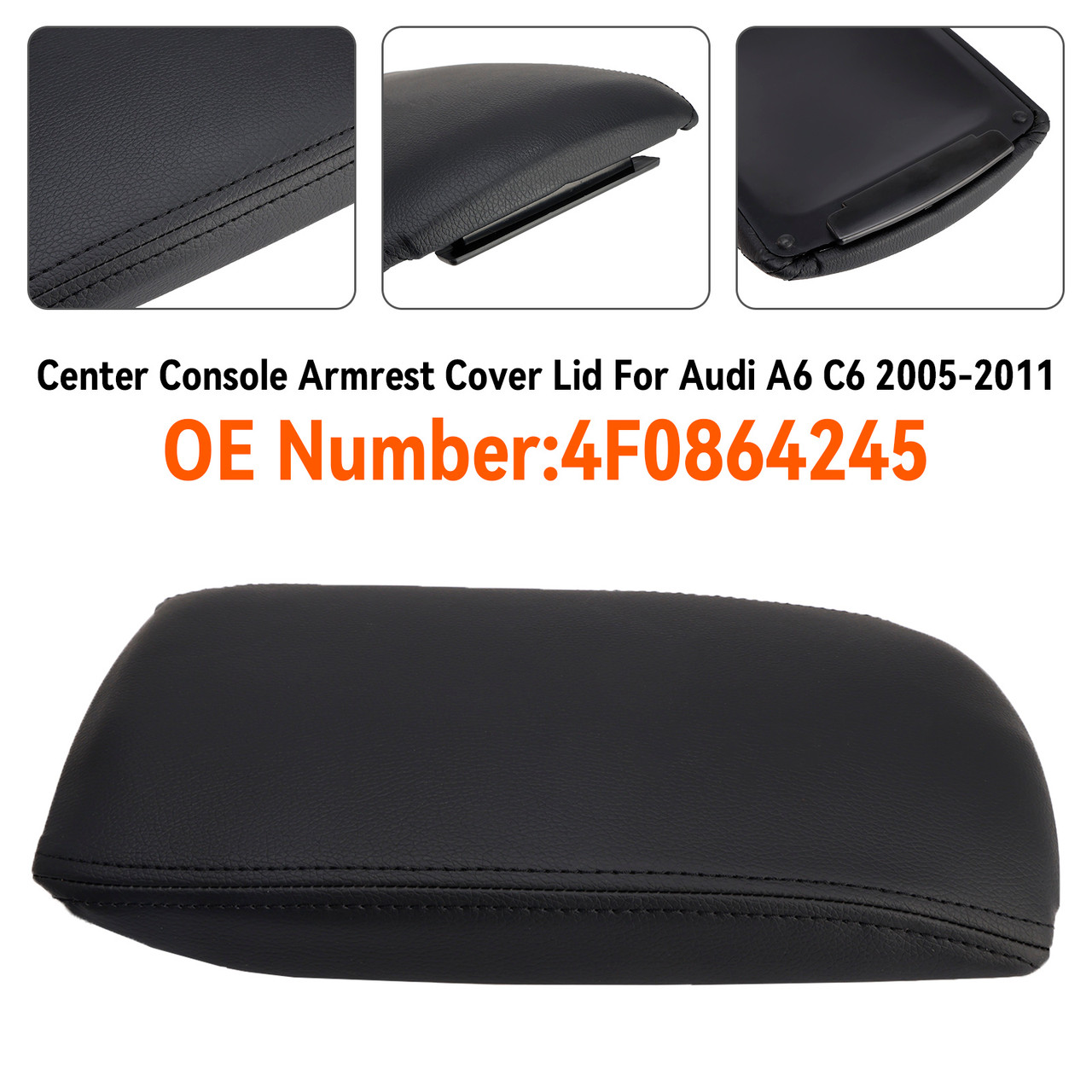 2005-2011 Audi A6 C6 Leather Center Console Armrest Lid Cover Black 4F0864245 Generic
