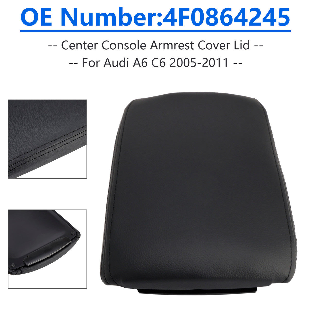 2005-2011 Audi A6 C6 Leather Center Console Armrest Lid Cover Black 4F0864245 Generic