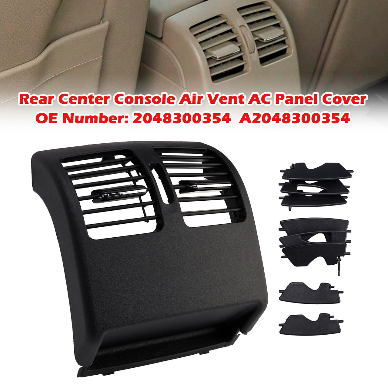 2007-2014 Mercedes Benz C-Class W204 Rear Center Console Air Vent AC Panel Cover Black 2048300354 Generic