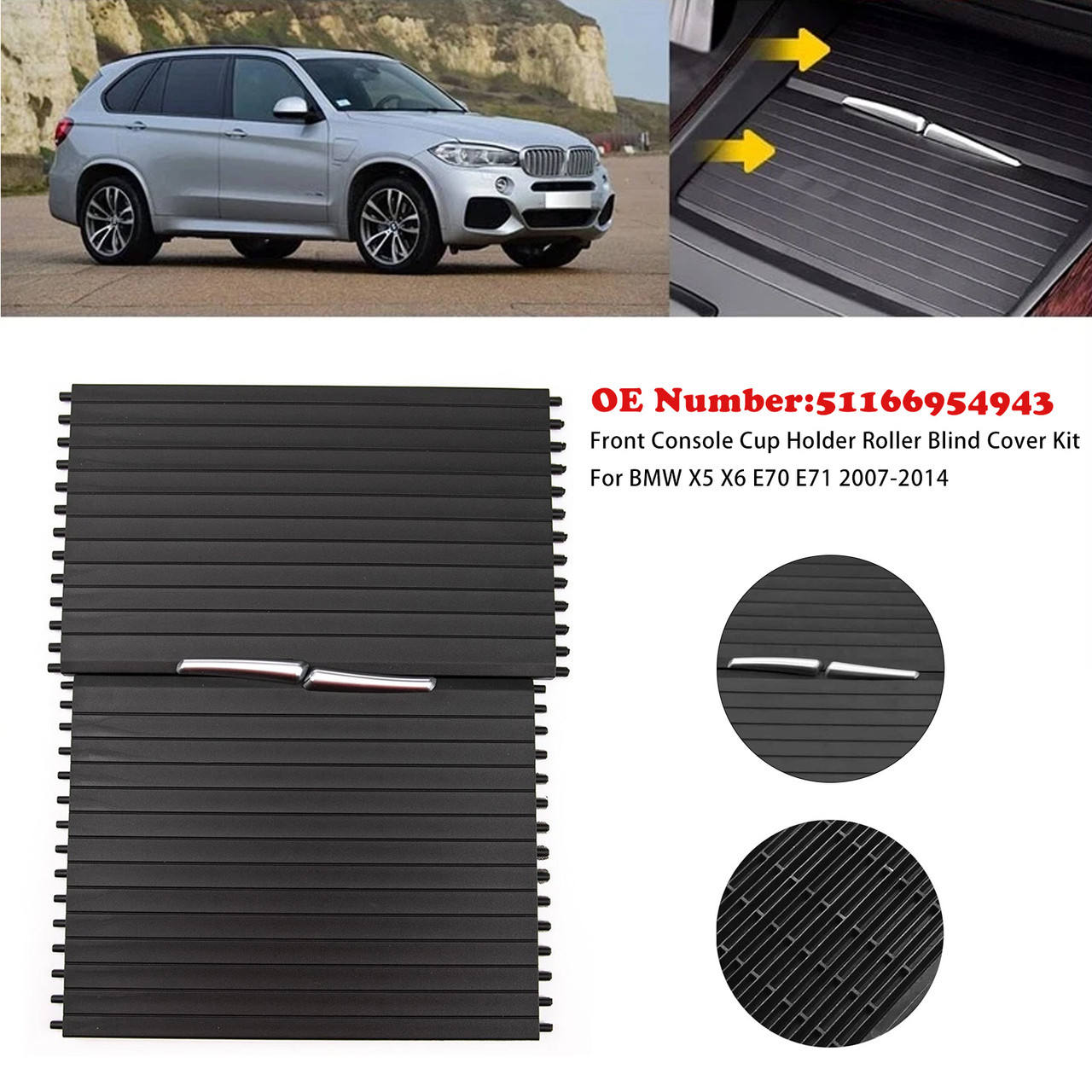2007-2014 BMW X5 X6 E70 E71 xDrive35i Front Console Cup Holder Roller Blind Cover 51166954943 Generic