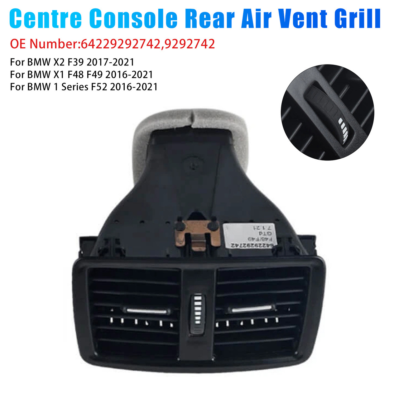 2017-2021 BMW X2 F39 Centre Console Rear Air Vent Grill 64229292742 9292742 Generic