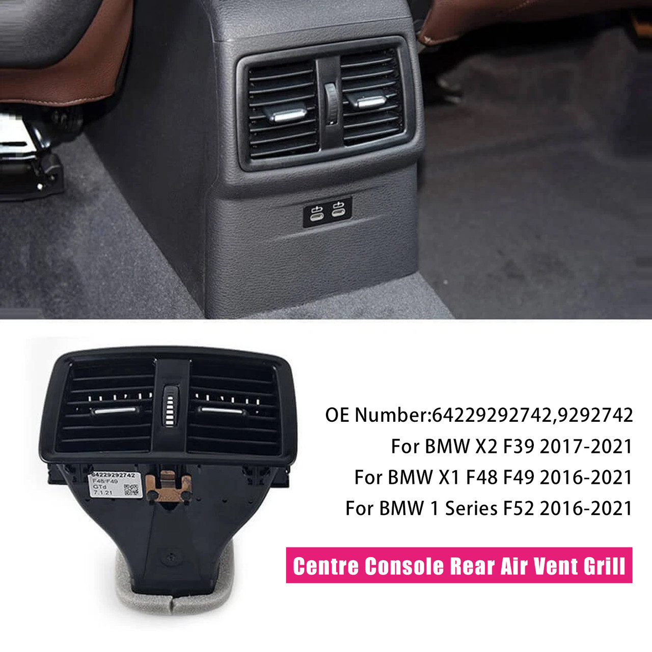 2016-2021 BMW 1 Series F52 Centre Console Rear Air Vent Grill 64229292742 9292742 Generic