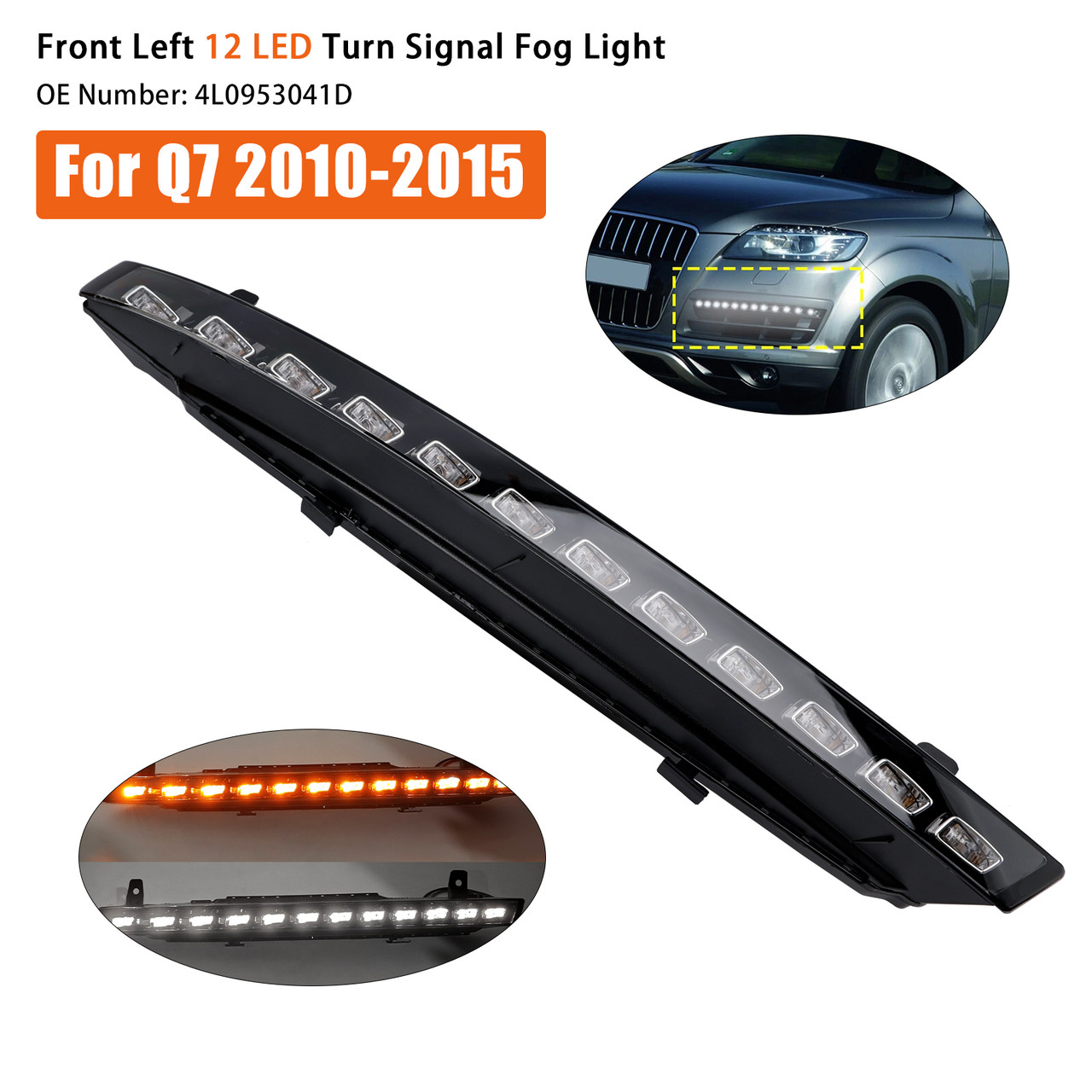 2010-2015 Audi Q7 Front Left Bumper 12 LED Turn Signal Fog Light 4L0953041D Generic