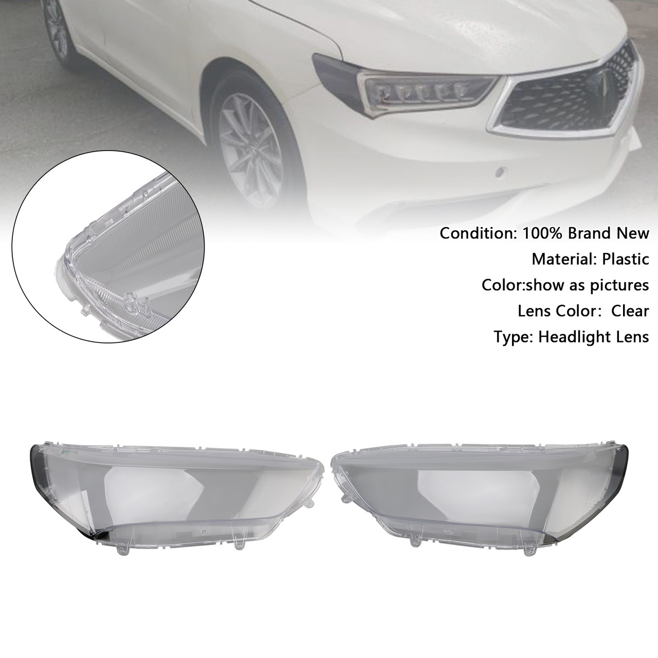 2018-2020 Acura TLX 2.4L 3.5L Left+Right Headlight Lens HeadLamp Cover Shell Clear Generic