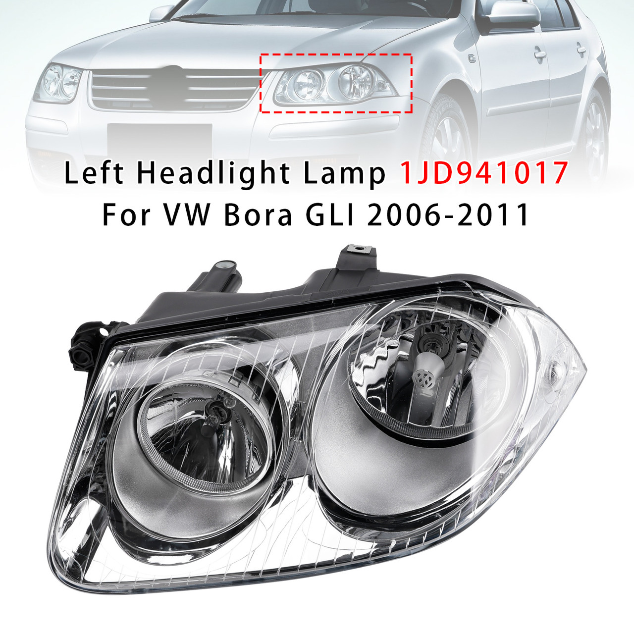 2006-2011 VW Bora GLI Left Headlight Lamp 1JD941017 Black Generic