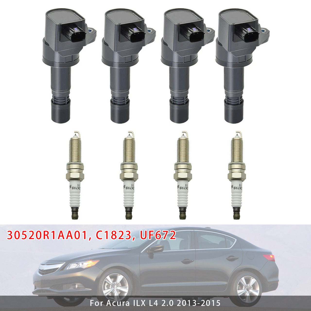 2012-2015 Honda Civic L4 1.8L 4x Ignition Coil+4x Spark Plug UF672 Generic