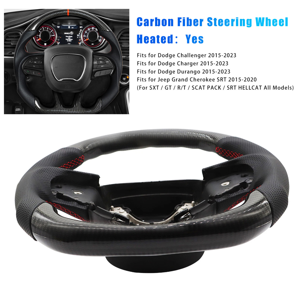2015-2023 Dodge Challenger Carbon Fiber Heated Steering Wheel Generic