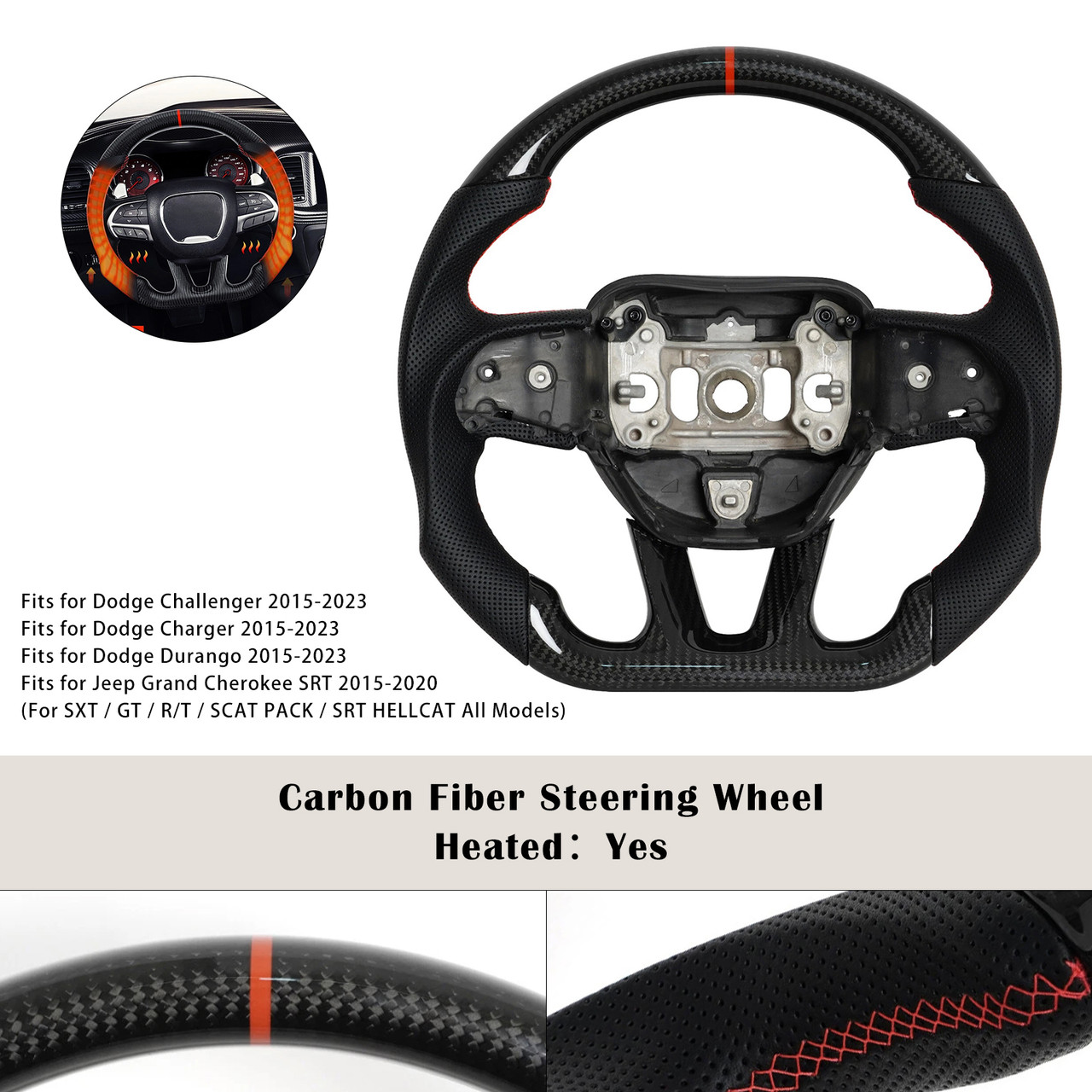 2015-2023 Dodge Challenger Carbon Fiber Heated Steering Wheel Generic