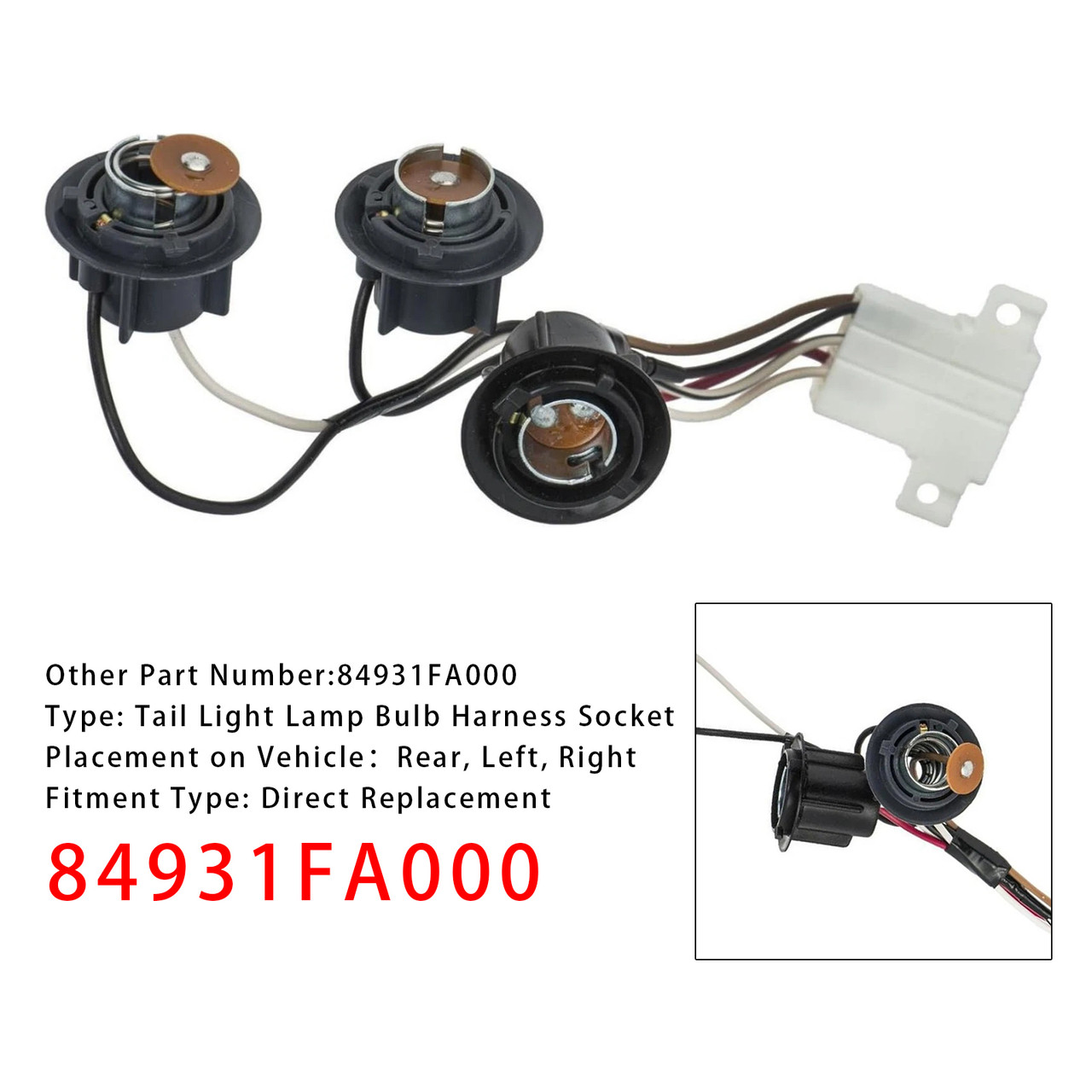 1993-2001 Subaru Impreza Rear Tail Light Lamp Bulb Harness Socket 84931FA000 Generic