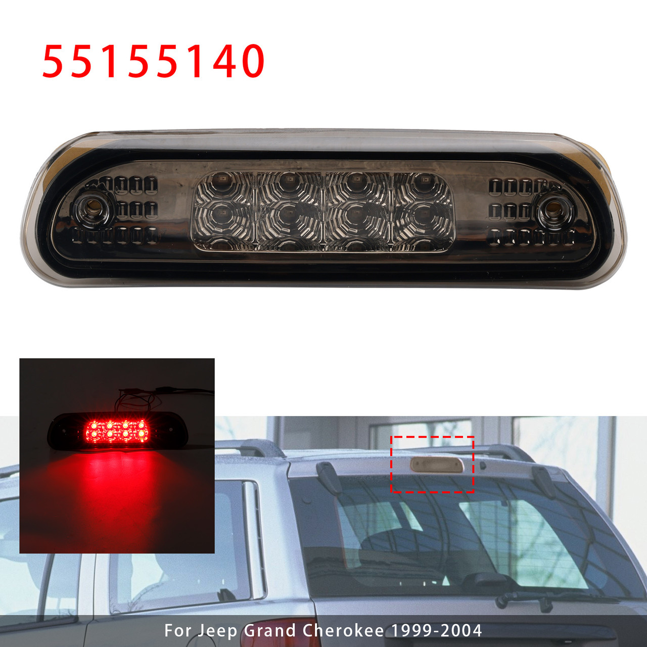 1999-2004 Jeep Grand Cherokee LED Third Brake Light Stop Lamp 55155140 Smoke Generic