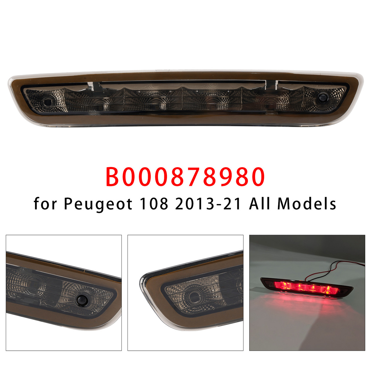 2013-2021 Peugeot 108 3RD Third Brake Light B000878980 Black Generic