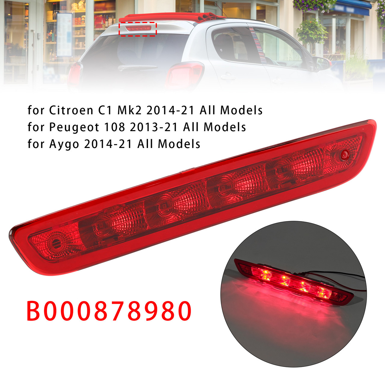2014-2021 Aygo 3RD Third Brake Light B000878980 Red Generic