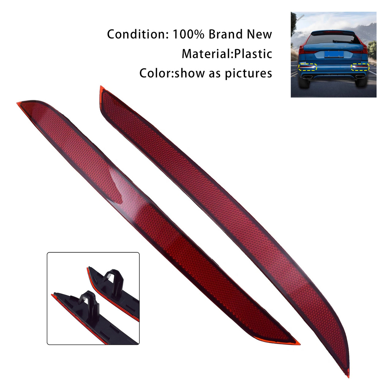 2018-2023 Volvo XC60 2Pcs Left&Right Side Rear Bumper Reflector 31656677 31656678 Generic