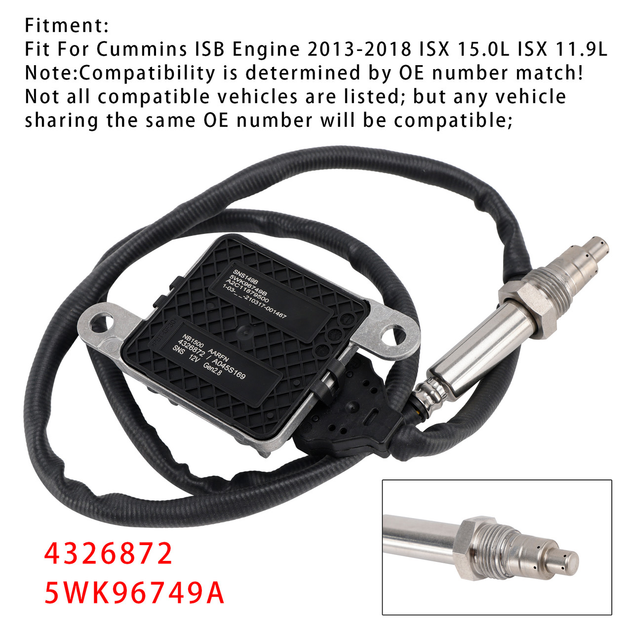 2013-2018 Cummins ISB Engine ISX 15.0L ISX 11.9L Nox Nitrogen Oxide Sensor 2872942NX Generic