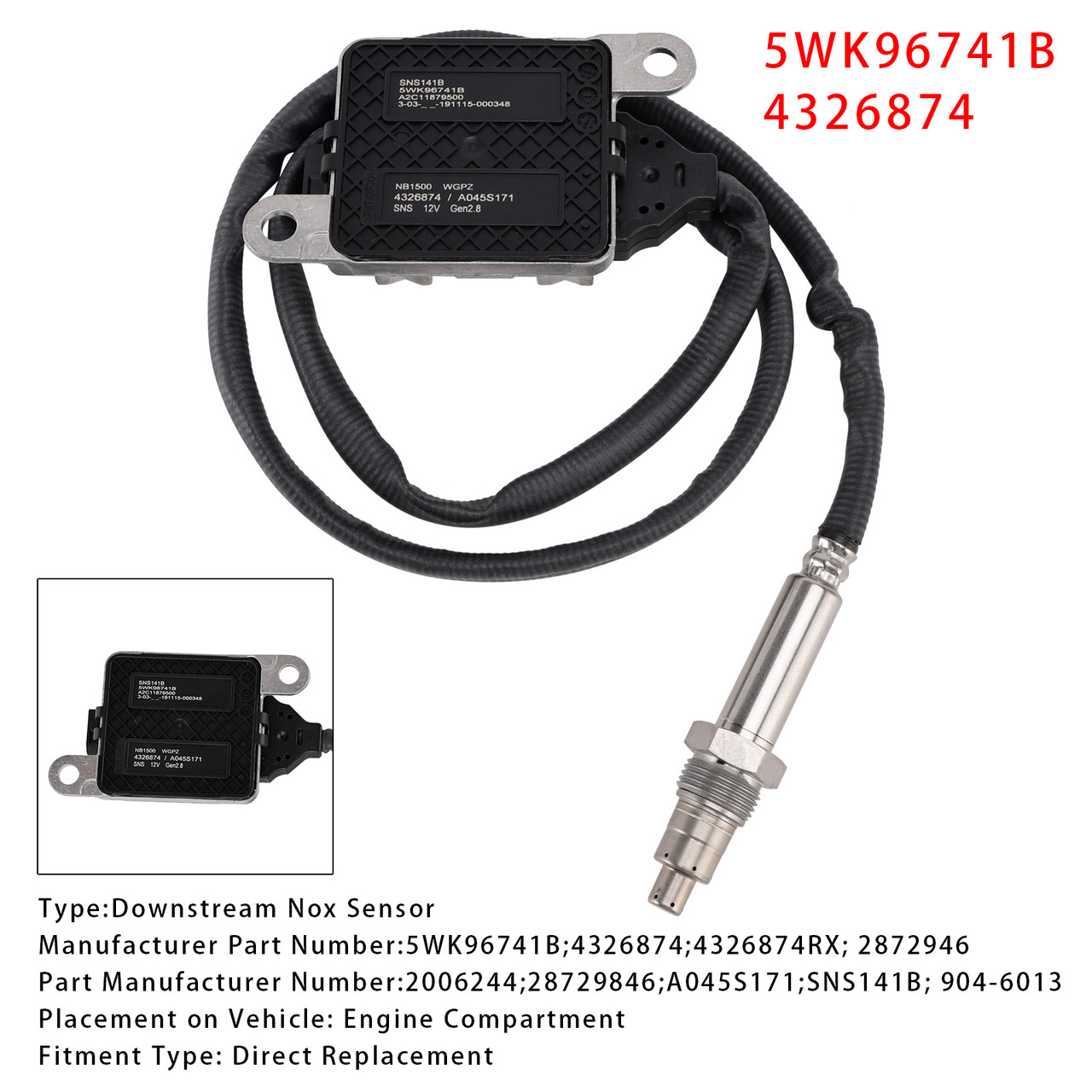 2013-2018 Cummins ISX DIESEL Downstream Nox Sensor 5WK96741B Generic