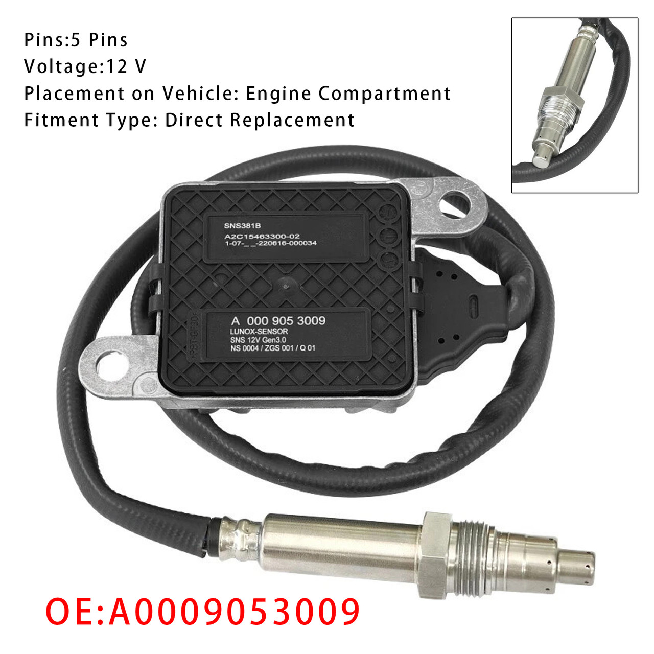 2019 Mercedes-Benz Sprinter 4500 3.0L Nox Nitrogen Oxygen Sensor A0009053009 SNS381B Generic
