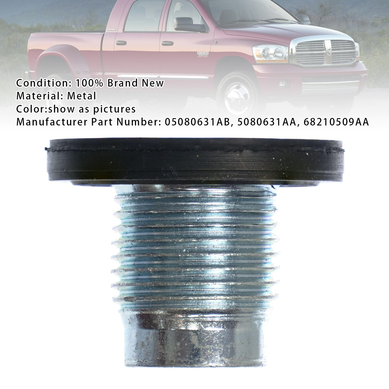 2002-2018 Dodge RAM 2500 3500 4500 5500 Replacement Engine Oil Pan Drain Plug w/ Molded Gasket 101284 Generic