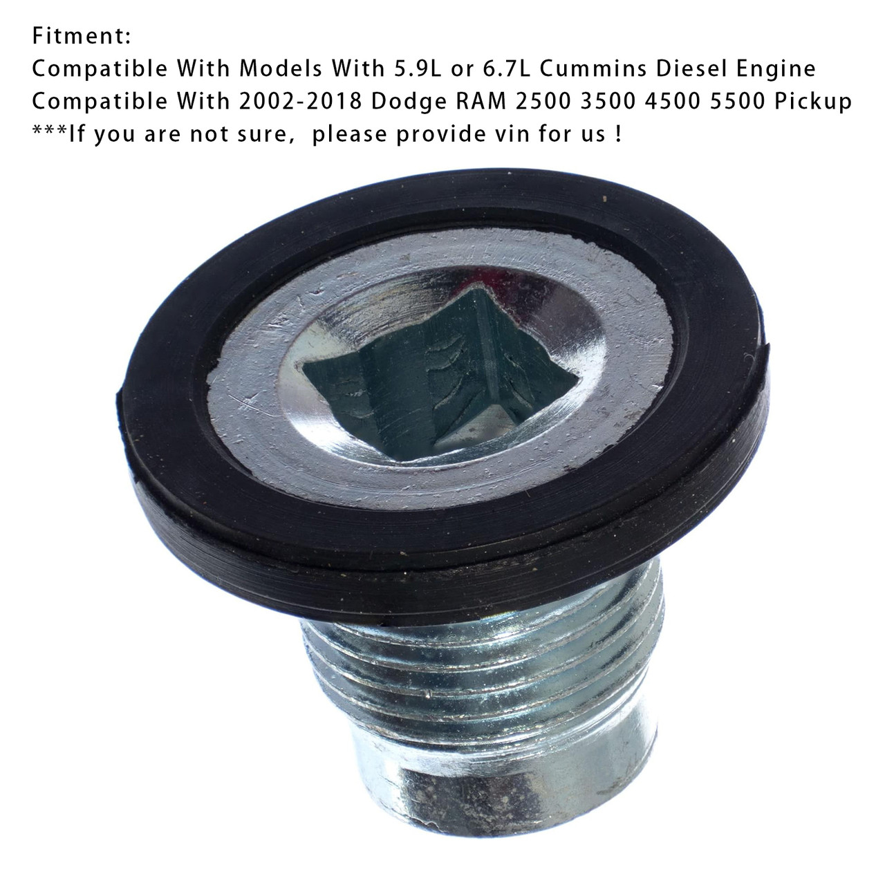 2002-2018 Dodge RAM 2500 3500 4500 5500 Replacement Engine Oil Pan Drain Plug w/ Molded Gasket 101284 Generic