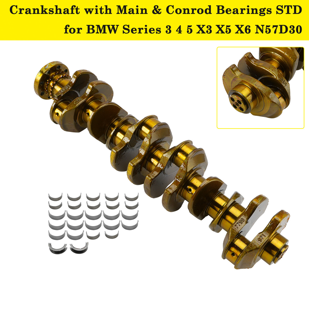2009-2019 BMW Series 3 4 5 6 7 Crankshaft with Main & Conrod Bearings STD 11217799970 11217809375 Generic