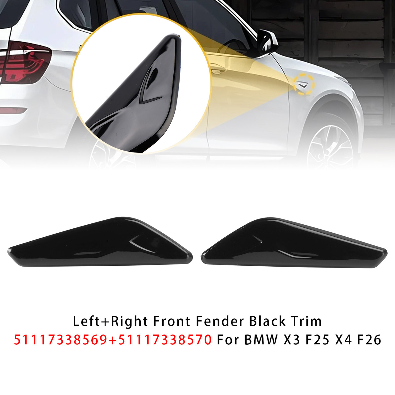 BMW X3 X4 F25 F26 Left+Right Front Fender Black Trim 51117338569 51117338570 Generic