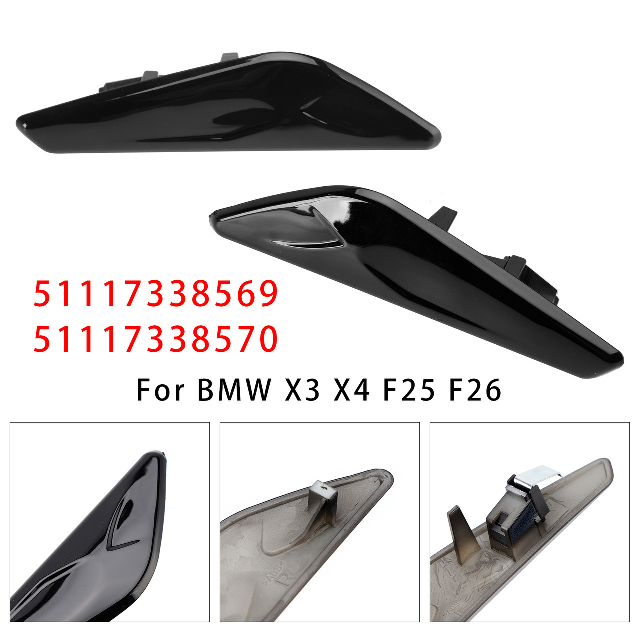 BMW X3 X4 F25 F26 Left+Right Front Fender Black Trim 51117338569 51117338570 Generic