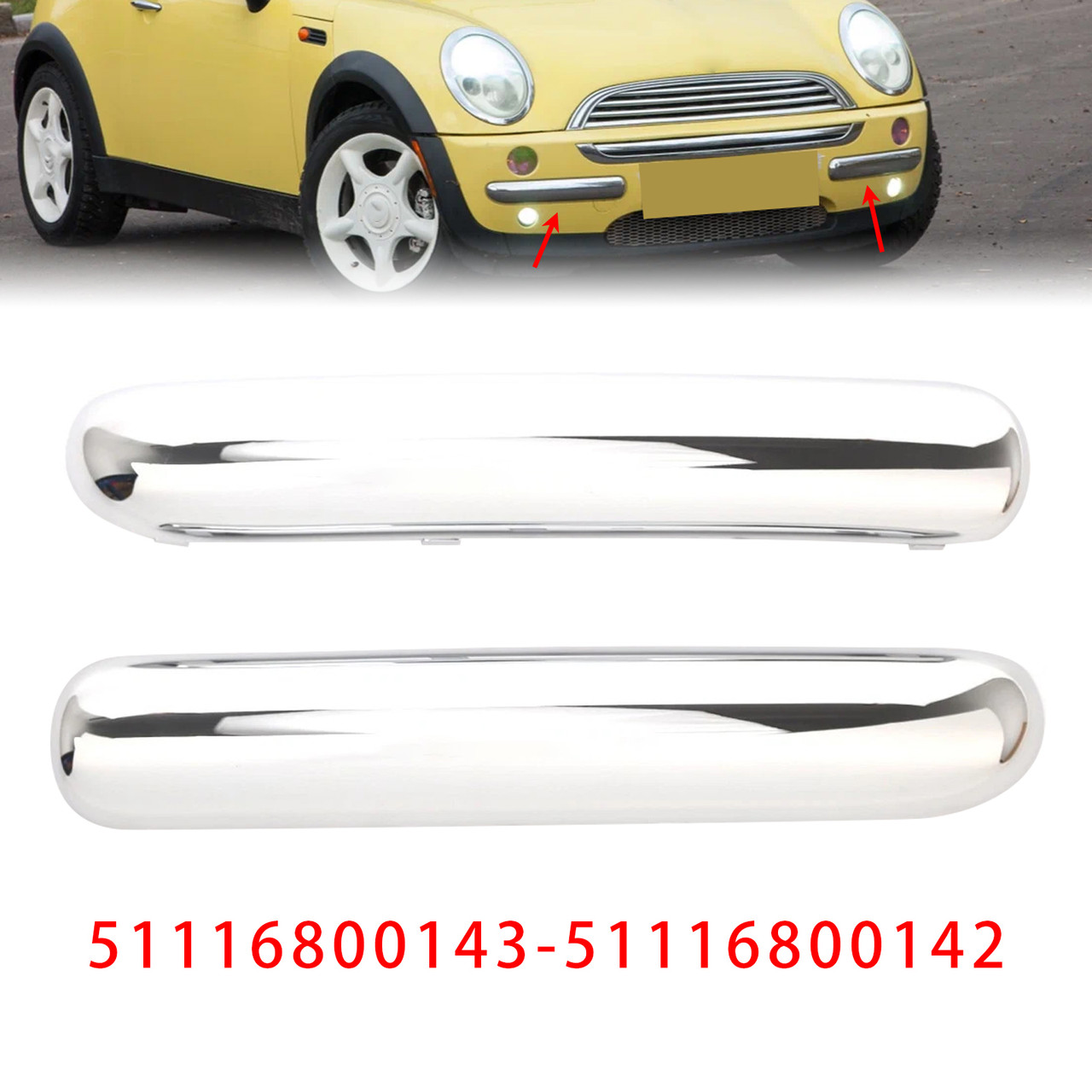 2001-2004 Mini Copper One Cabrio R50 Pair Front Bumper Chrome Trim 51116800143 51116800142 Generic