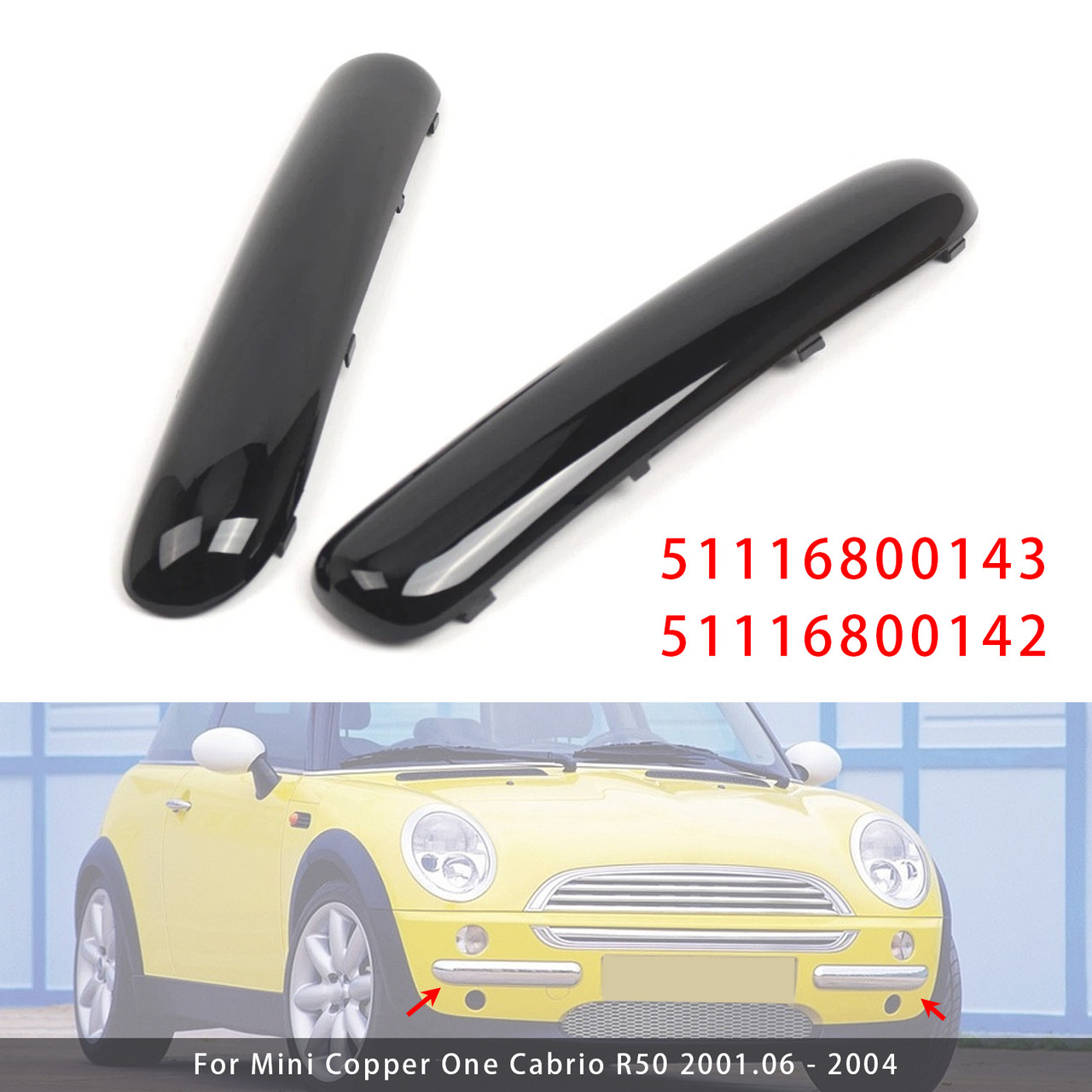 2001-2004 Mini Copper One Cabrio R50 Pair Front Bumper Trim 51116800143 51116800142 Glossy Black Generic