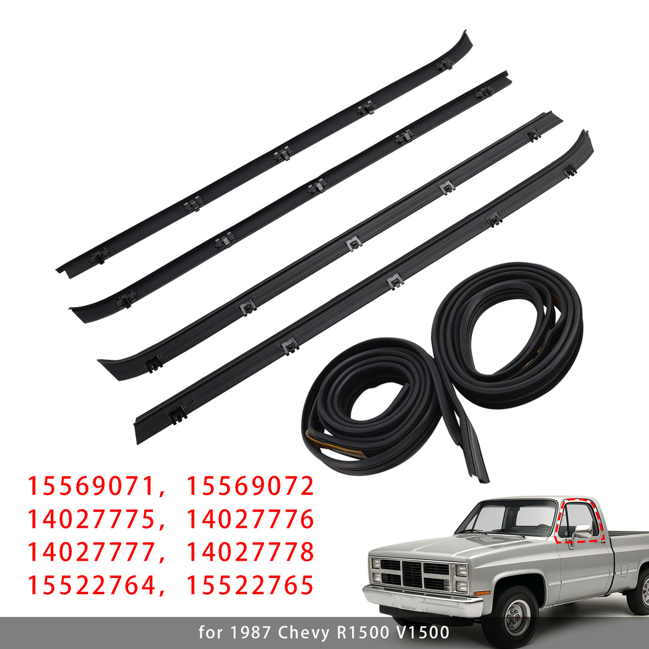 1981-1986 Chevy C10 C20 C30 K10 K20 4PCS Car Window Weatherstrip Molding Trim Belt+2 Window Seals Generic