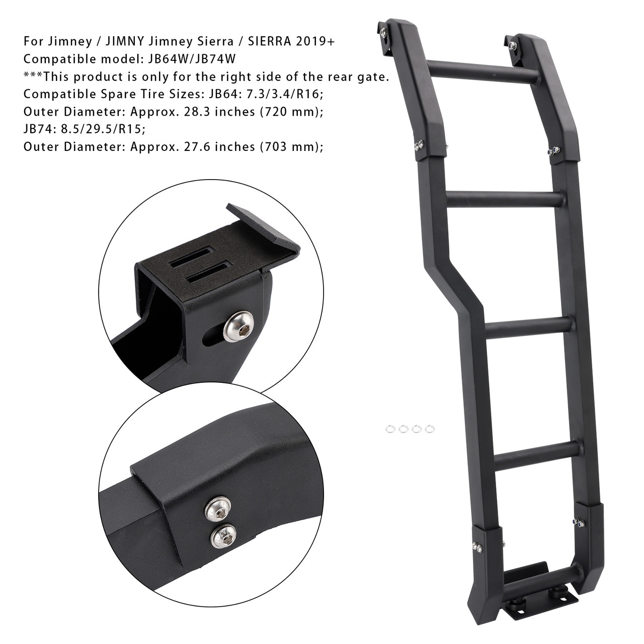 2019+ Jimny JB64W JB74W JB64 JB74 Tailgate Rear Ladder Right Side Aluminum Generic