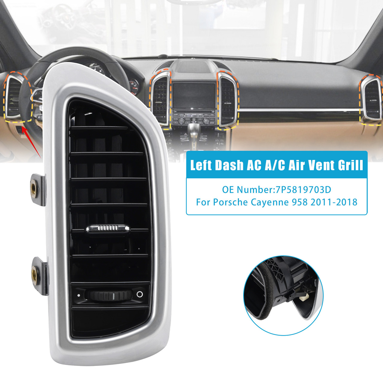 2011-2018 Porsche Cayenne 958 Left Dash AC A/C Air Vent Grill 7P5819703D Generic