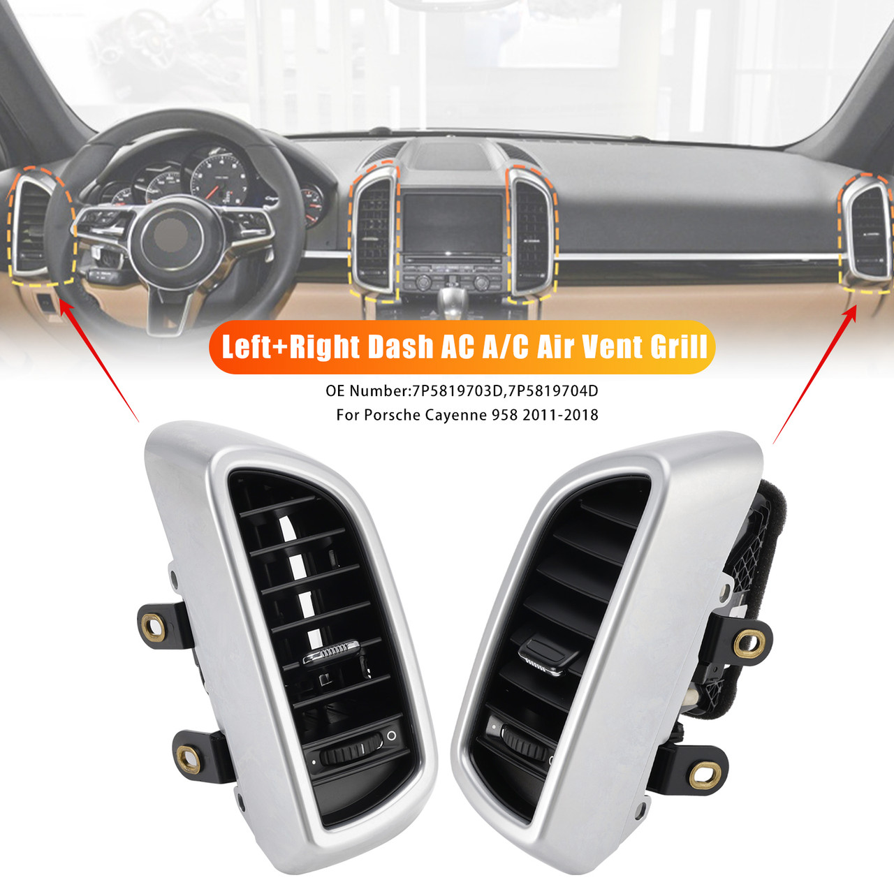 2011-2018 Porsche Cayenne 958 Left+Right Dash AC A/C Air Vent Grille 7P5819703D 7P5819704D Generic