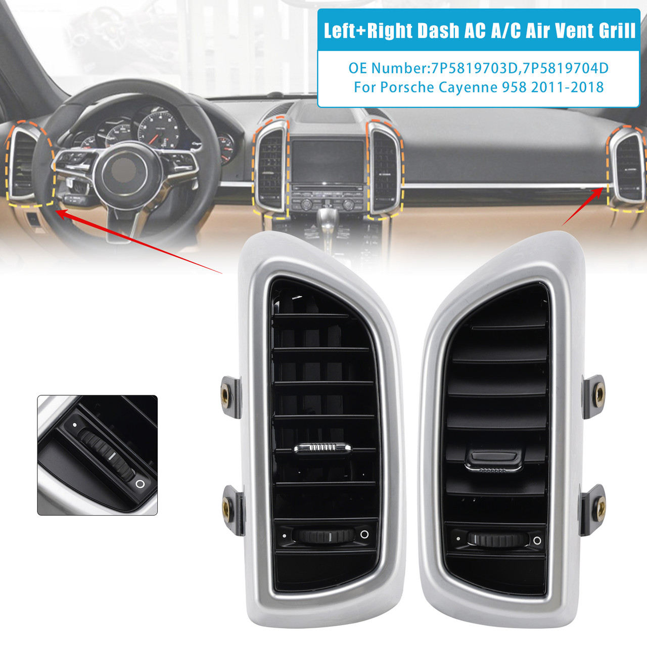 2011-2018 Porsche Cayenne 958 Left+Right Dash AC A/C Air Vent Grille 7P5819703D 7P5819704D Generic